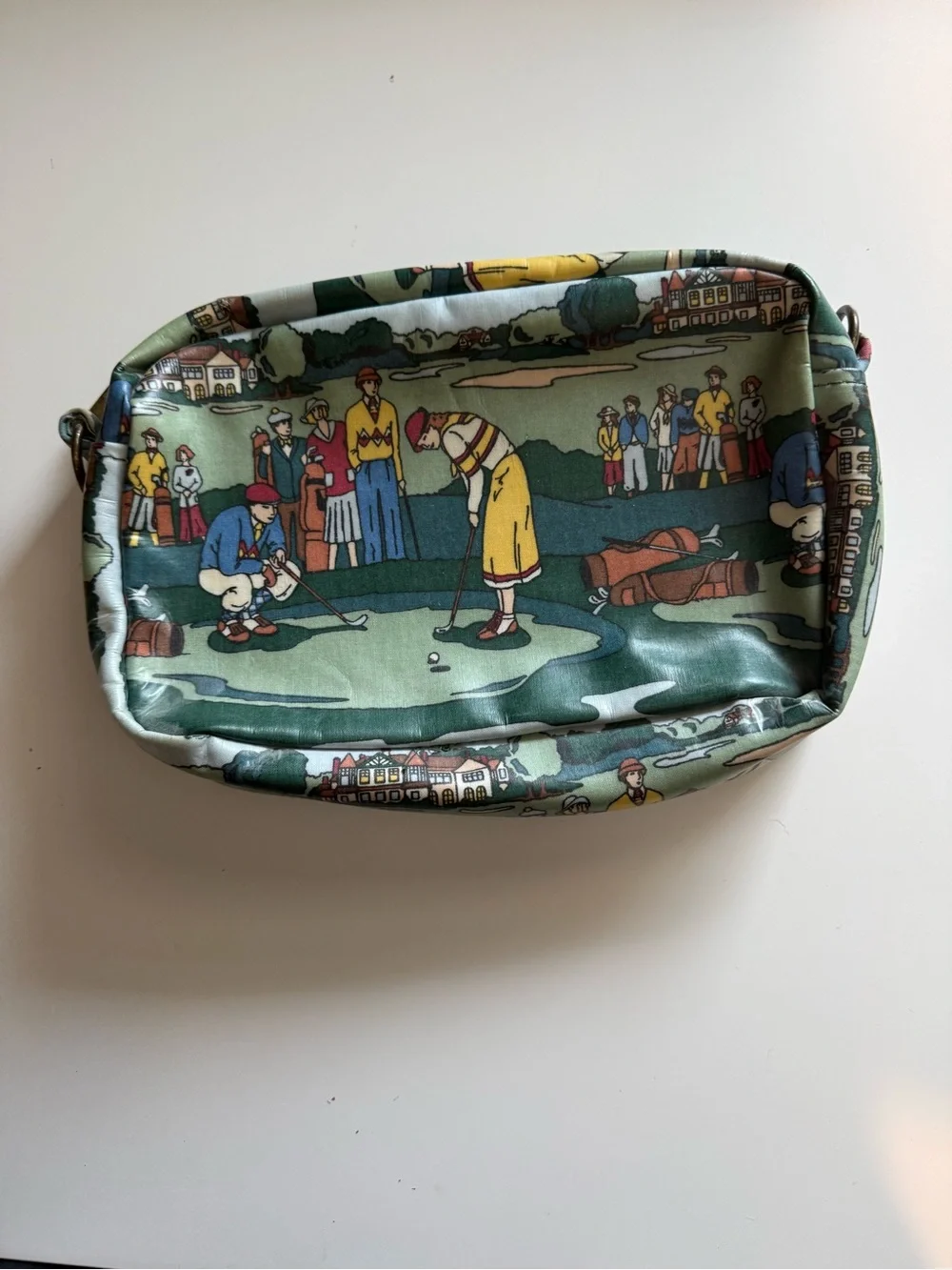 Green Illustrated Golf Print Cosmetic Pouch